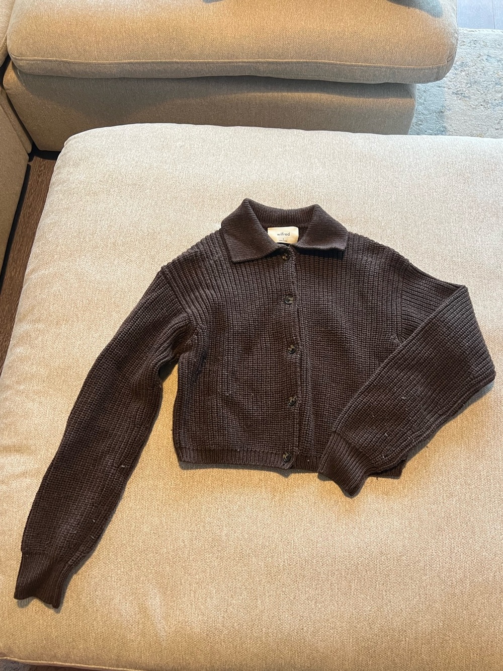 Wilfred Brown Ribbed Collared Button-Up Cardigan - Picture 2 of 8